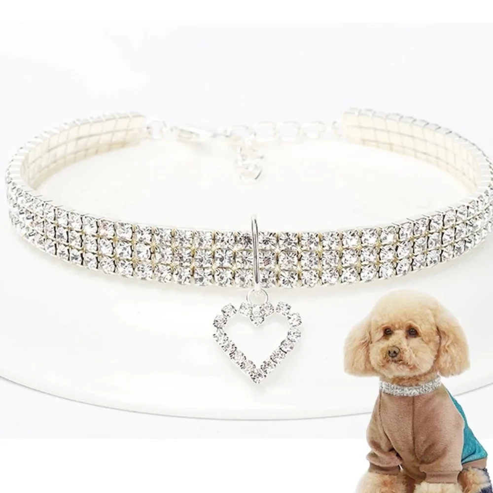 COPY - Heart Shape Cat collar & Dog collar Rhinestone adjustable Necklace